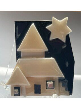 Vtg Lucinda House Pin Brooch With Star Design Handmade Mixed Materials Black & C